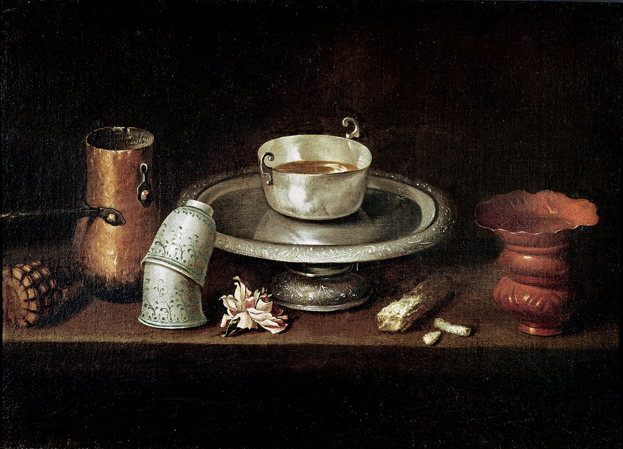 Stillleben mit einer Schale Schokolade, oder Frühstück mit Schokolade, ca. 1640 von Juan de Zurbaran