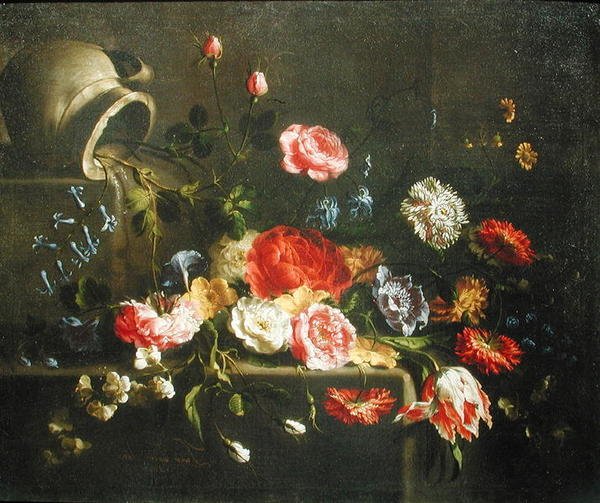 Blumen, die aus einem Krug gefallen sind, 1665 von Juan de Arellano