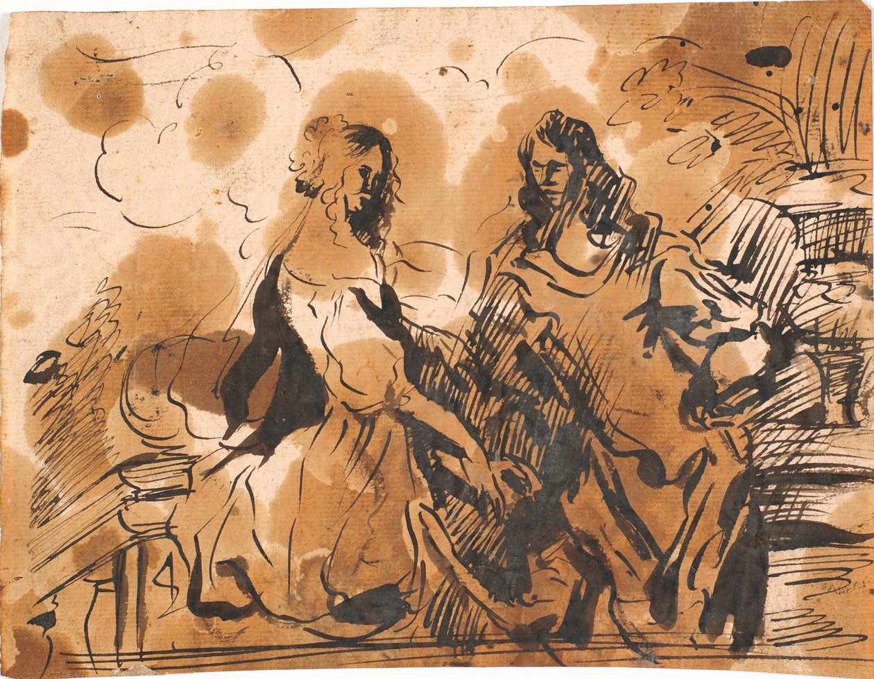 Herr und Dame vor einer Balustrade von Jürgen Ovens