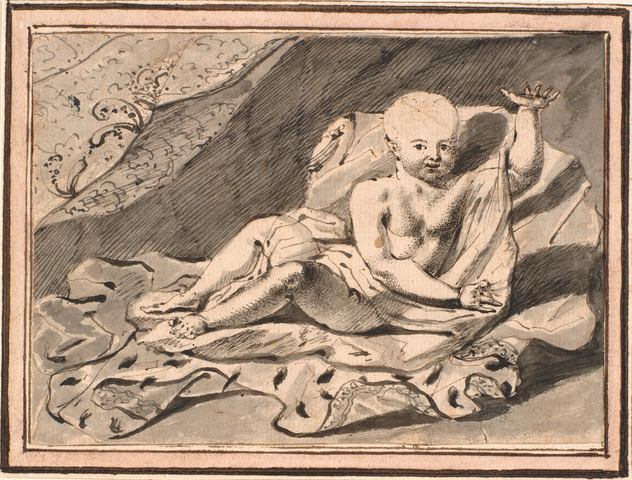 Putti, liegend auf Hermelinmantel von Jürgen Ovens