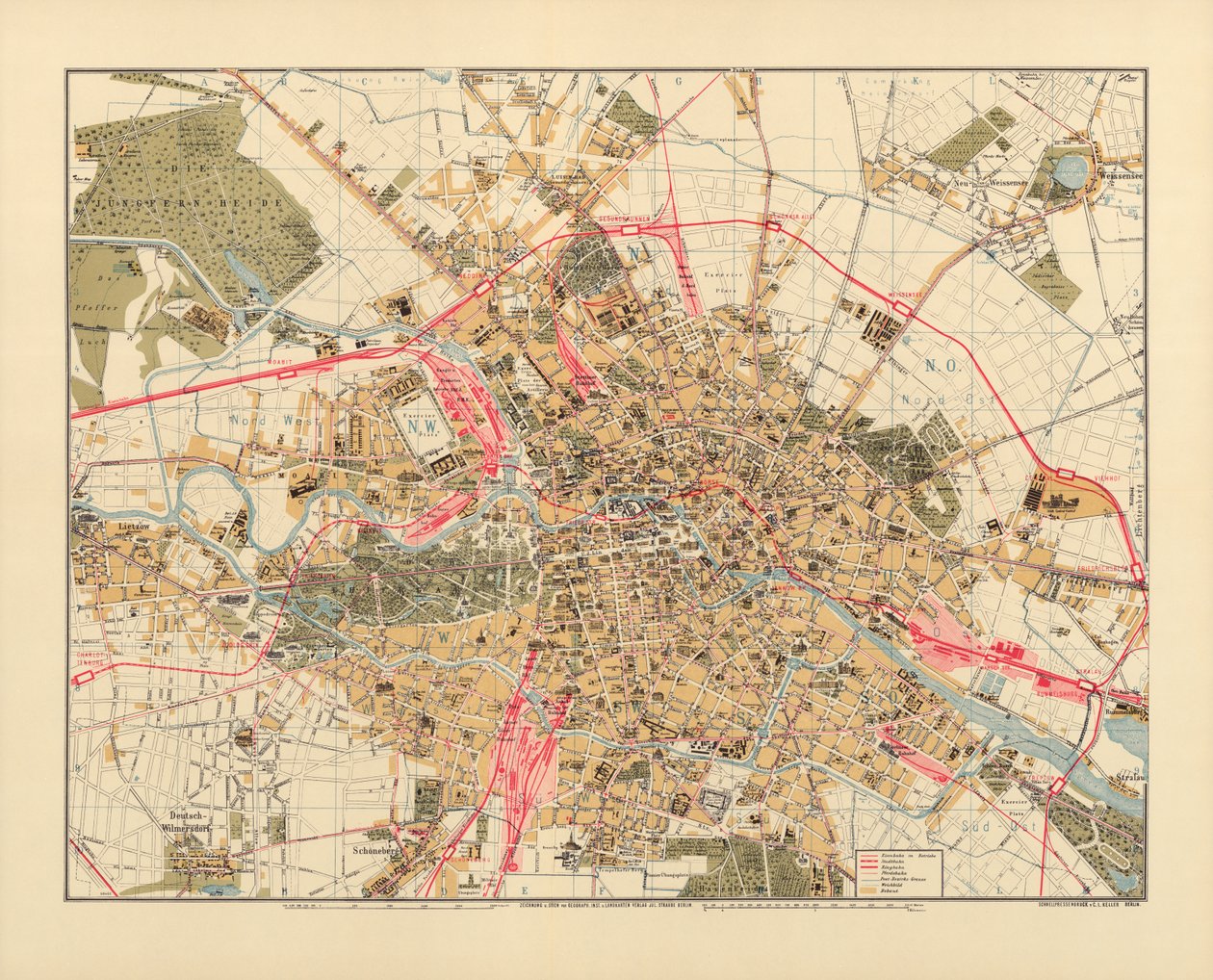 Karte von Berlin, gedruckt von C.L. Keller, Berlin, 1890 von Jul. Straube