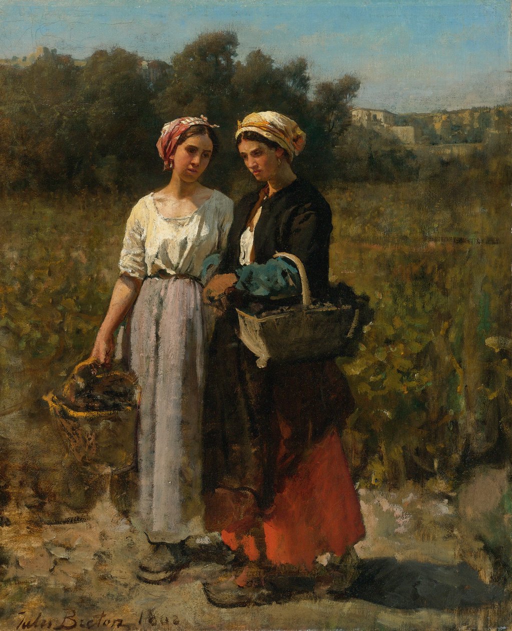 Zwei junge Frauen bei der Weinlese von Jules Breton