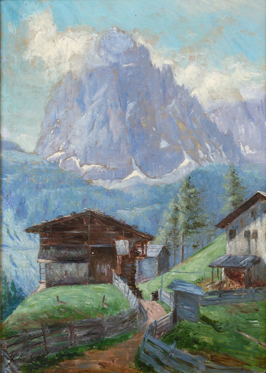 Bauernhof Insom mit Langkofel im Grödnertal von Jules Desgoffe