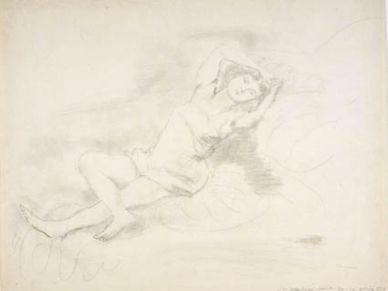 Liegendes Mädchen in Chemise. "La petite Rousse" von Jules