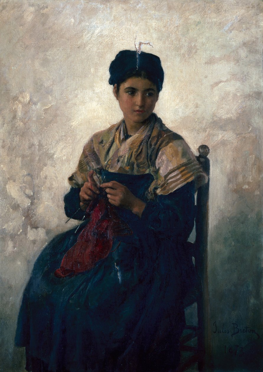 Bauernmädchen beim Stricken von Jules Breton