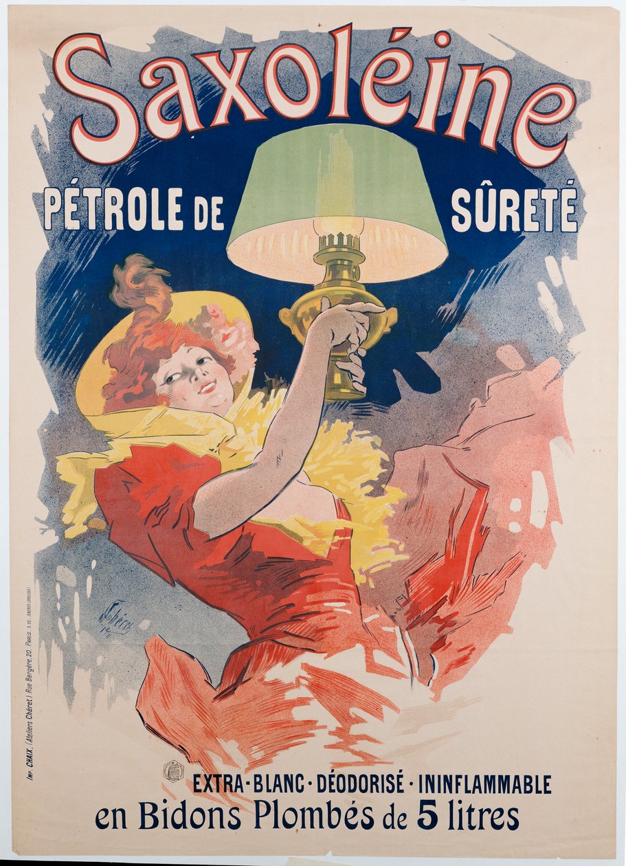 Plakatwerbung für "Saxoleine", Sicherheitslampenöl von Jules Cheret