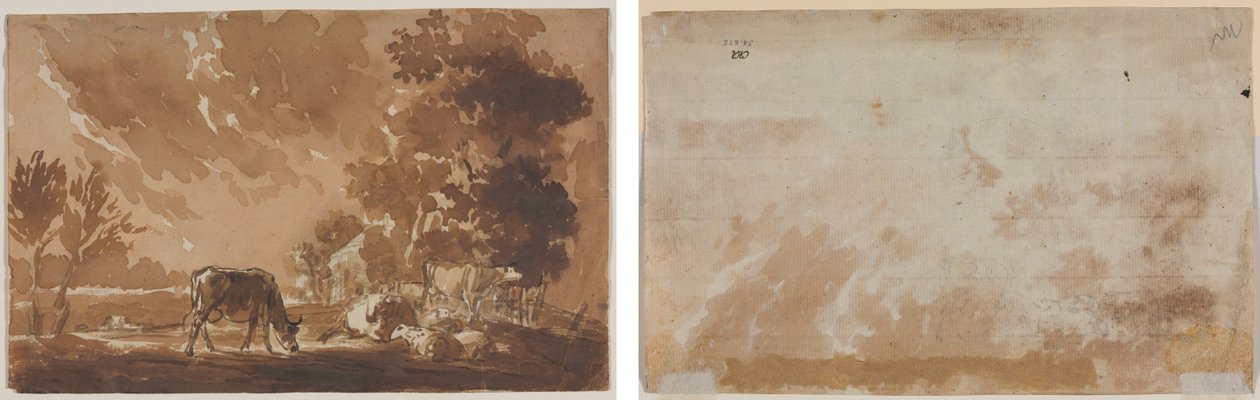Landschaft mit Vieh (recto) Vieh (verso) von Jules Dupré
