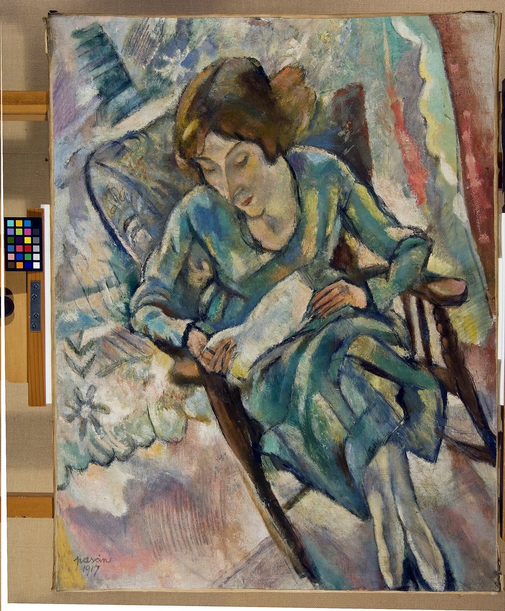 Mädchen in Grün beim Lesen, 1917 von Jules Pascin