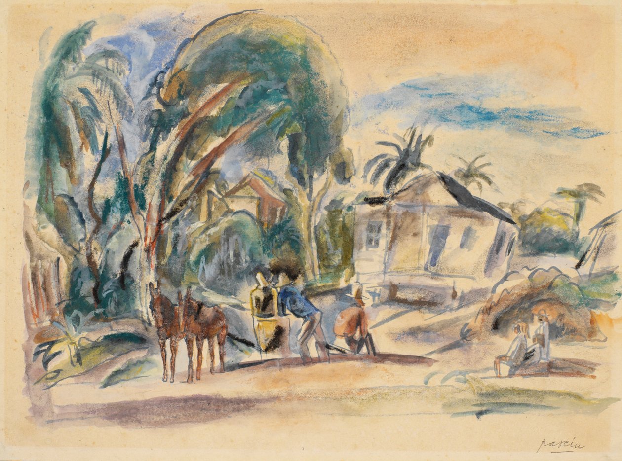 Landschaft, Haus und Baum von Jules Pascin