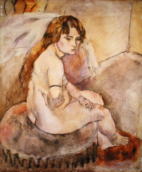 Nackte auf einem Hocker sitzend von Jules Pascin