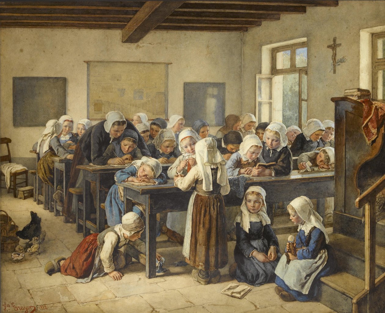 Eine bretonische Mädchenschule, 1882 von Jules Trayer