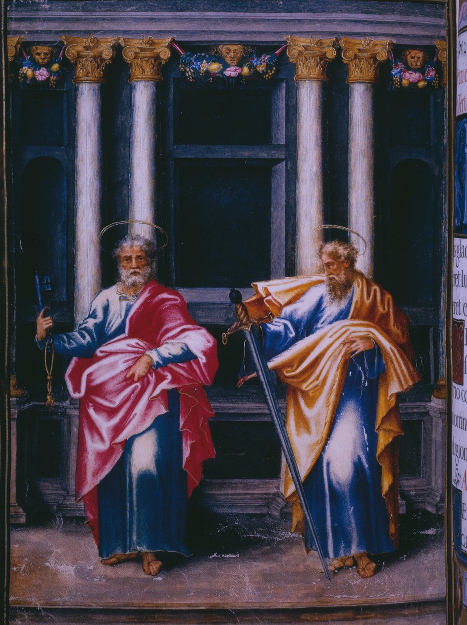 St. Peter und St. Paul, aus einer Faksimile des Breviers von König Philipp II. von Spanien, 1569 von Julian and Leon, Andres de Fuente del Saz