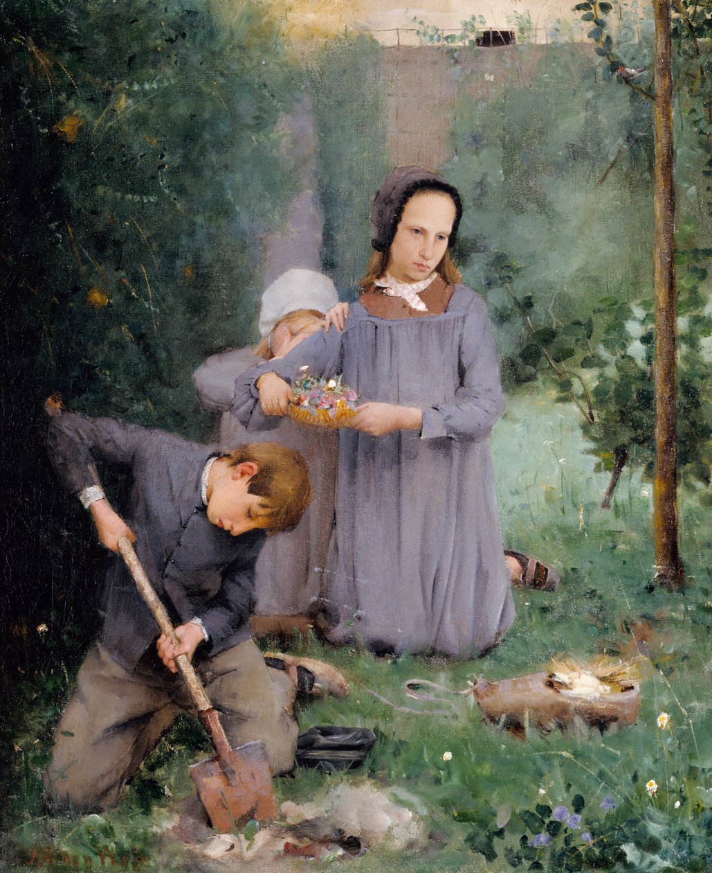 Kinder begraben einen Vogel, 1878 von Julian Alden Weir