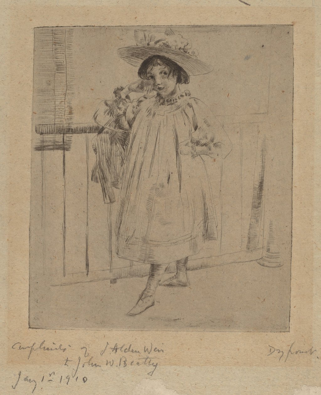 Junges Mädchen mit großem Hut, 1893 von Julian Alden Weir