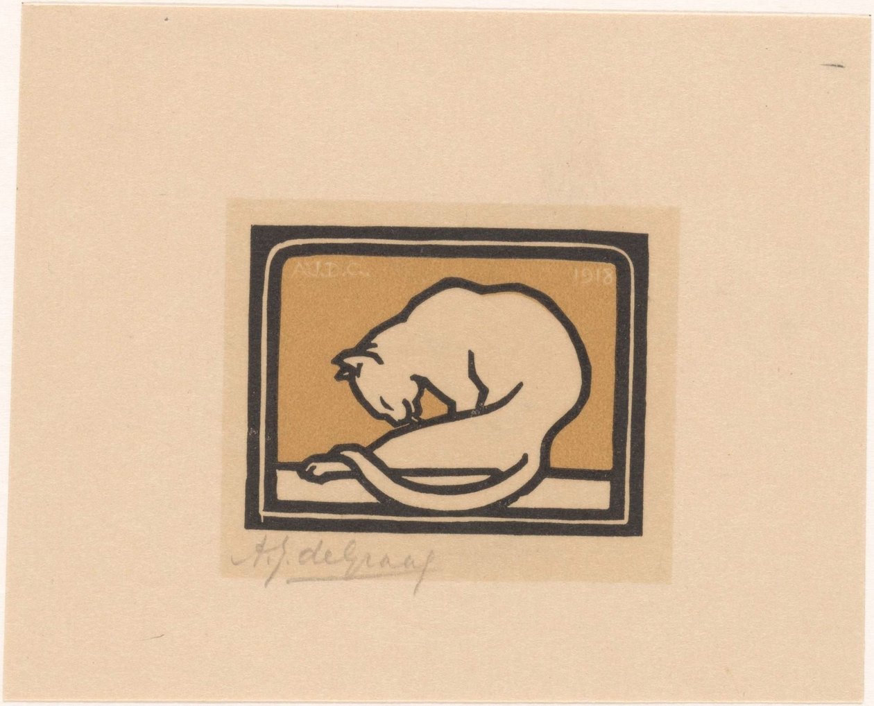 Sich waschende Katze von Julie de Graag (signed by artist)
