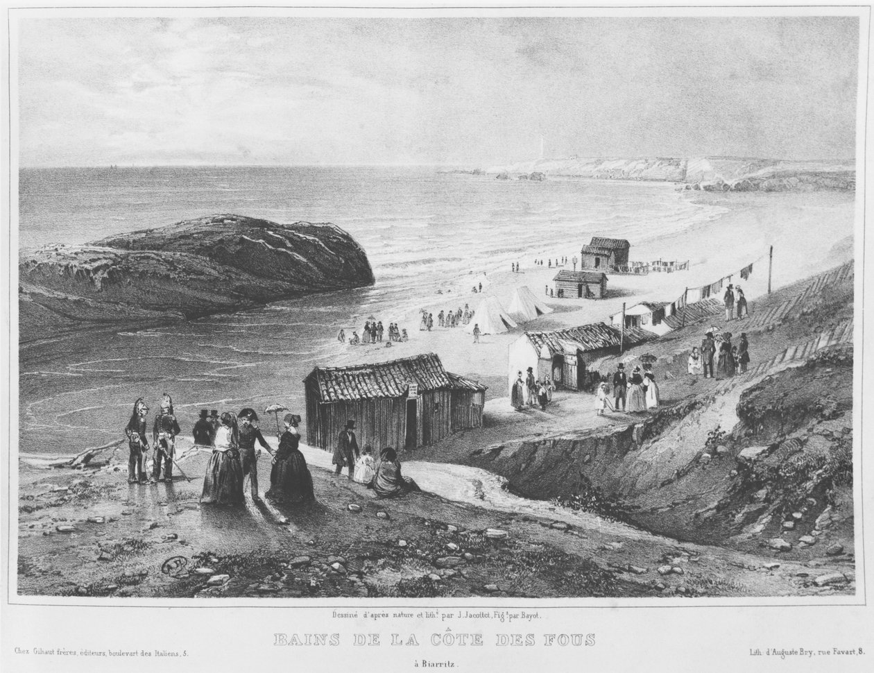 Bäder von Cote des Fous in Biarritz, 1840-60 von Jean Jacottet