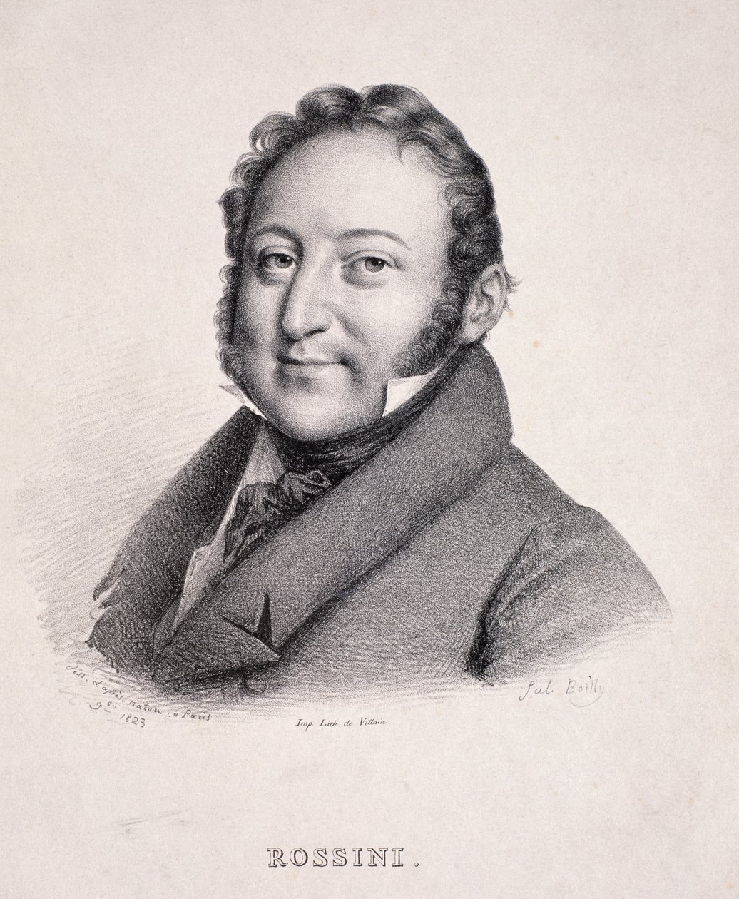 Porträt von Gioacchino Rossini (1792-1868), graviert von Villain, 1823 von Julien Leopold Boilly