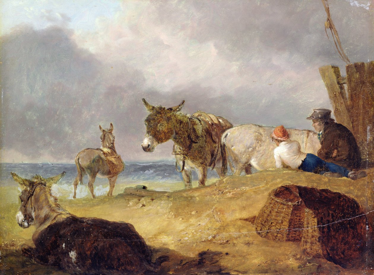 Esel und Figuren am Strand von Julius Caesar Ibbetson