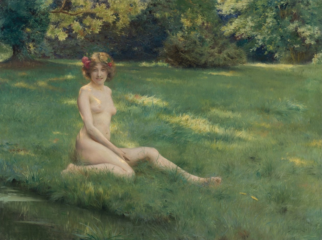 Ein Akt auf dem Rasen (Die Lachende) von Julius Leblanc Stewart