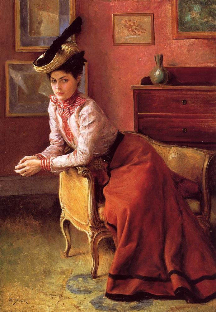 Elegante auf dem Sofa oder Frau in einem Innenraum von Julius Leblanc Stewart