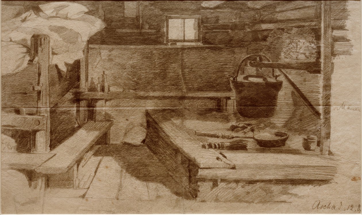 Inneres einer Bauernstube von Julius Adam