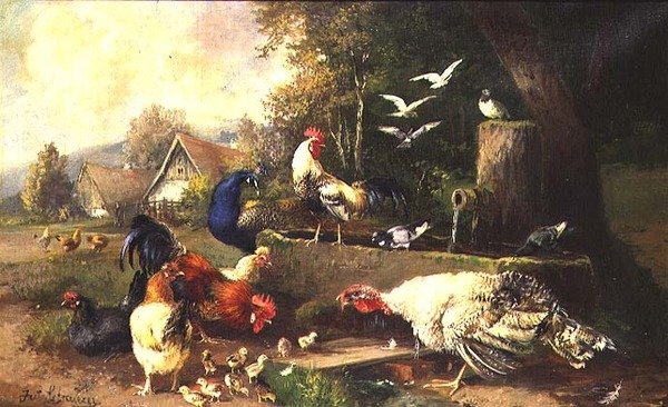 Geflügel bei einer Pumpe von Julius Scheuerrer