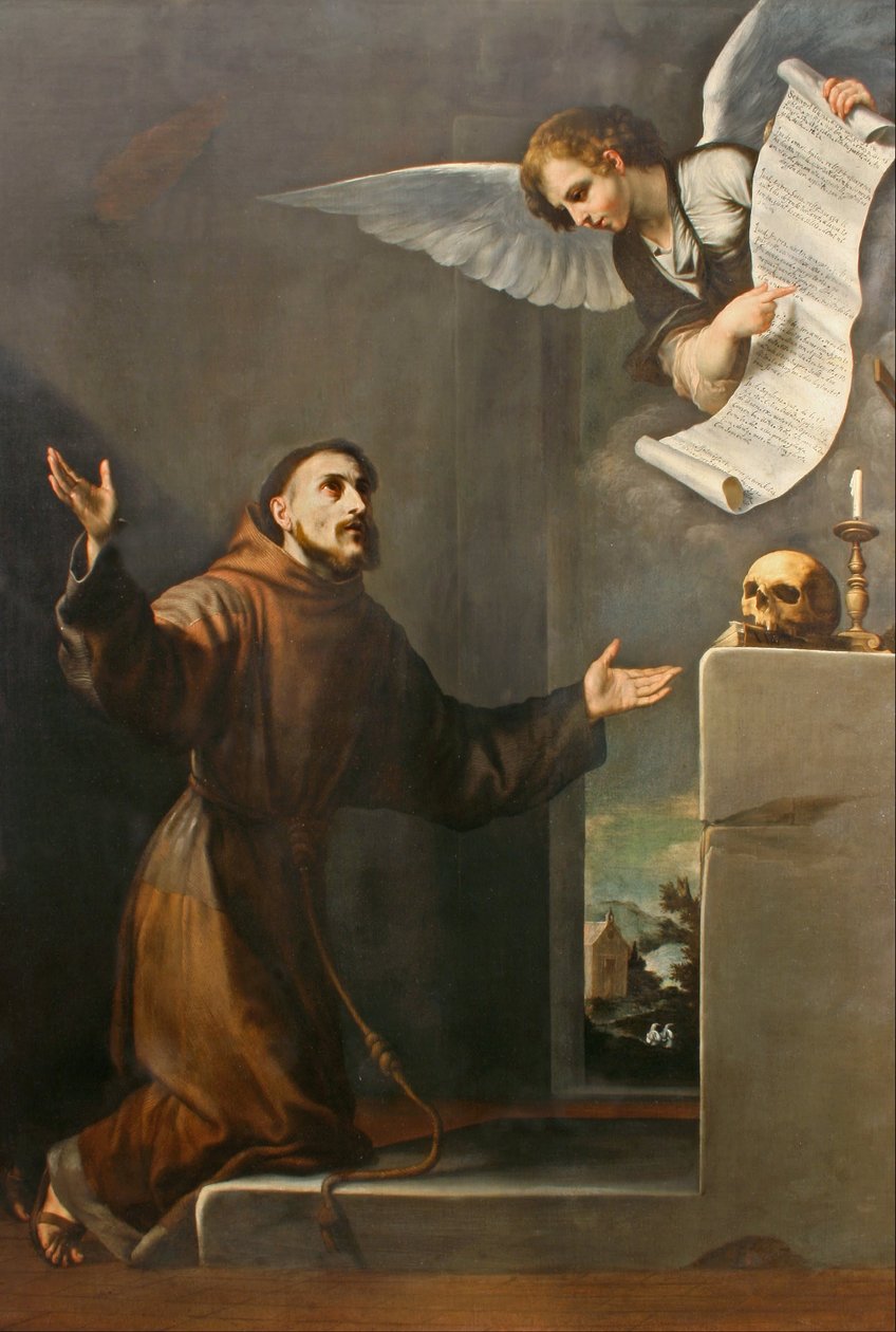 Der heilige Franziskus erhält die sieben Privilegien vom Engel von Jusepe de Ribera