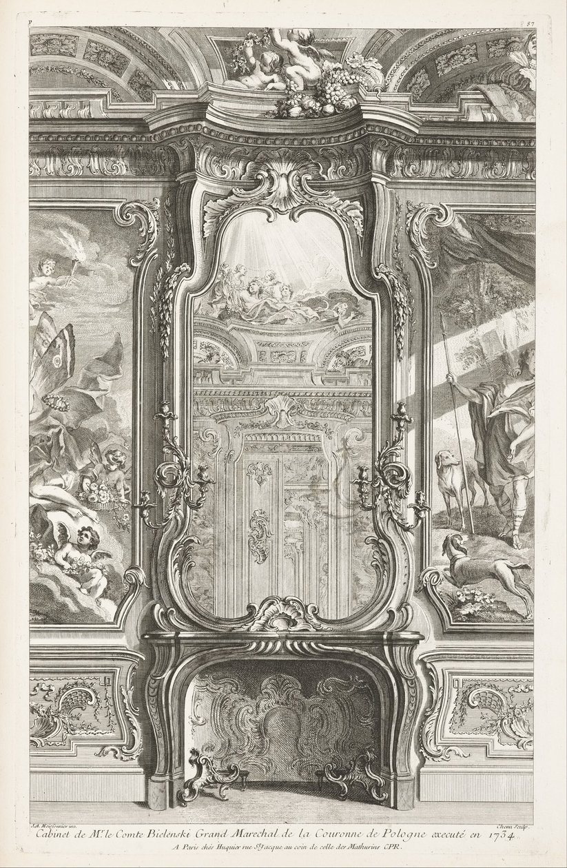 Kabinet von Herrn Graf Bielenski, Großmarschall der polnischen Krone, ausgeführt 1734; Kamin... von Juste Aurèle Meissonnier