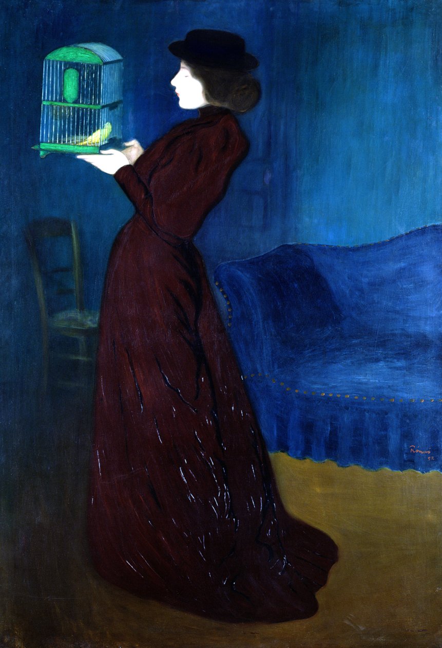 Frau mit Vogelkäfig von József Rippl Rónai