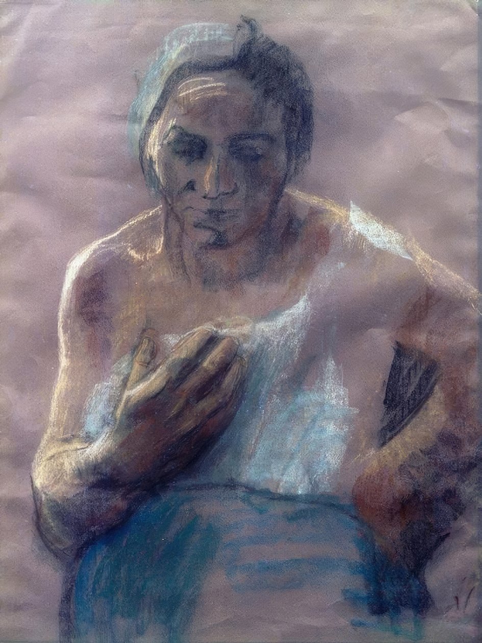 Arbeiterfrau mit Hand vor der Brust von Käthe Kollwitz