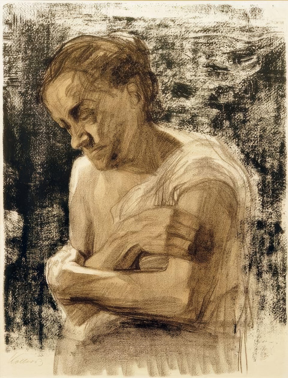 Halbfigur einer Frau mit verschränkten Armen von Käthe Kollwitz