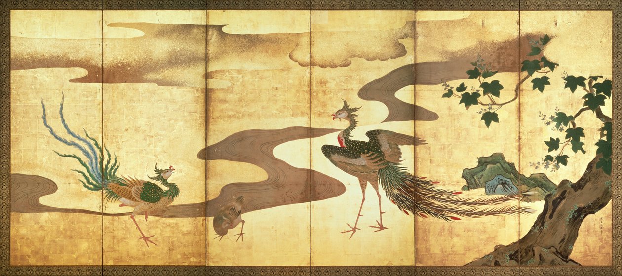 Phönixe bei Paulownia-Bäumen von Kano Tanyu