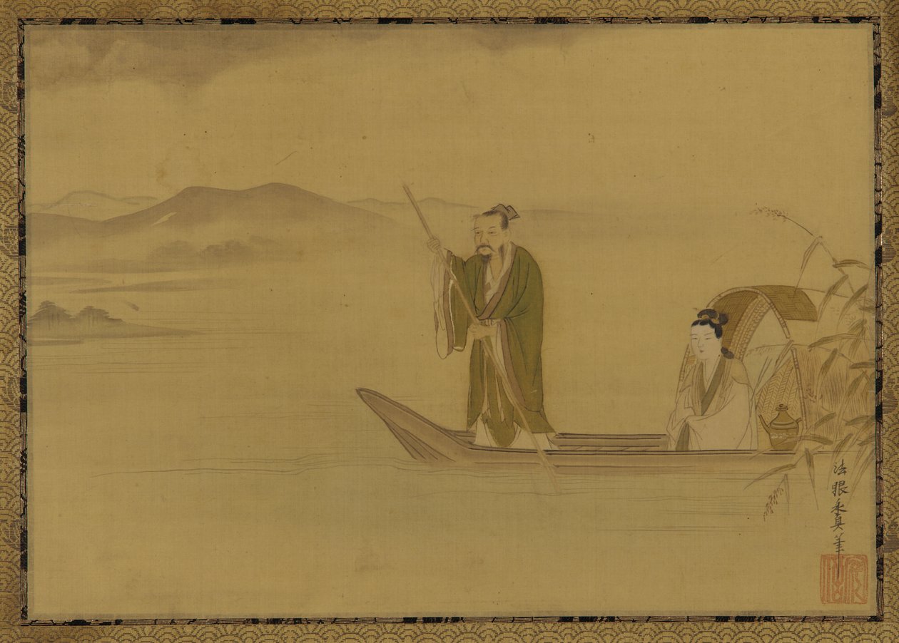 Chinesischer Mann und Frau in einem Boot von Kano Yasunobu