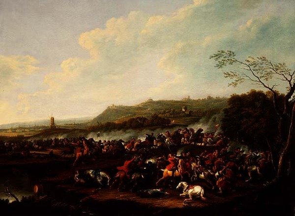 Ein Kavalleriegefecht in einem Tal von Karel Bredael