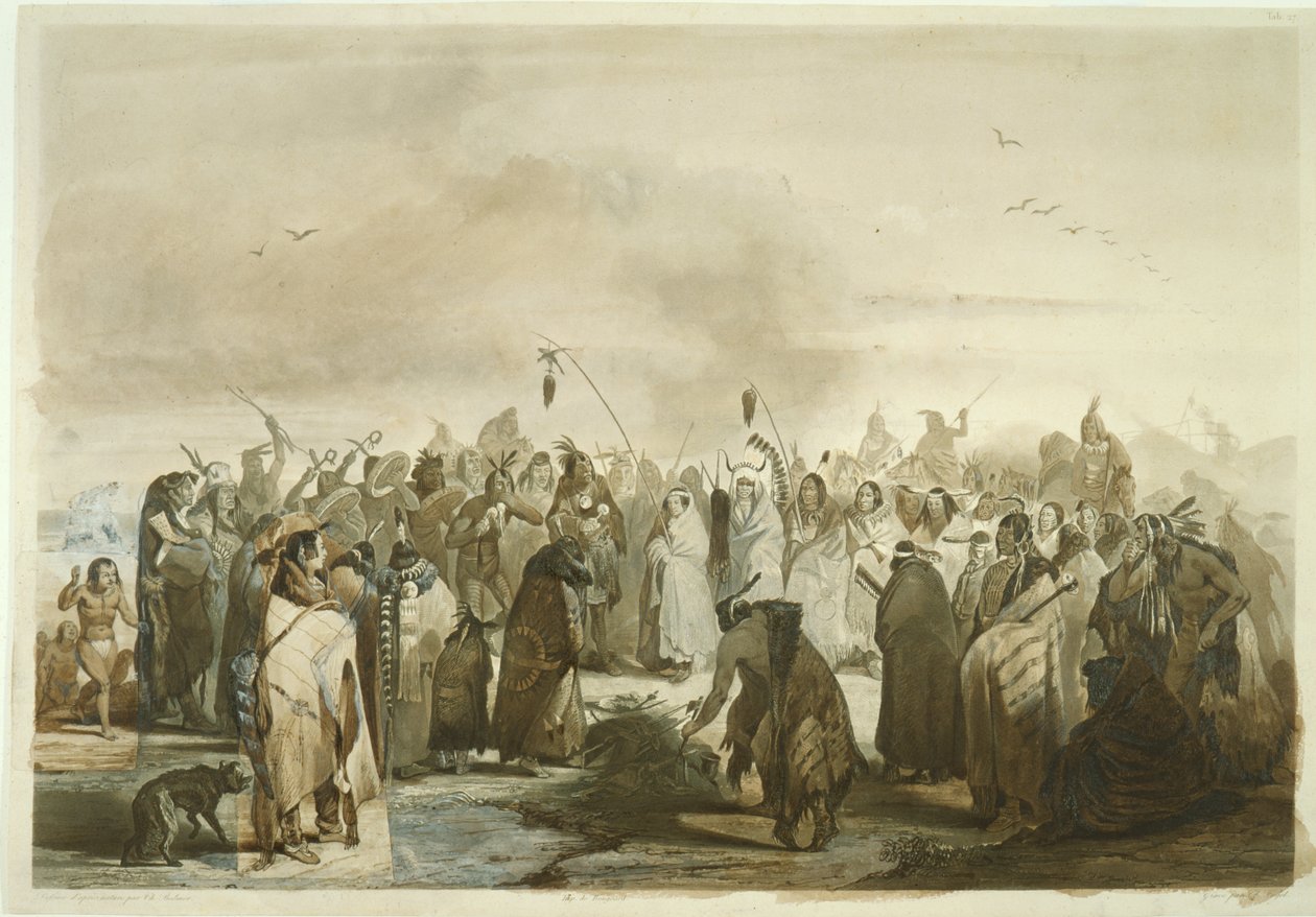 Skalptanz der Minatarres, ca. 1833-43 von Karl Bodmer