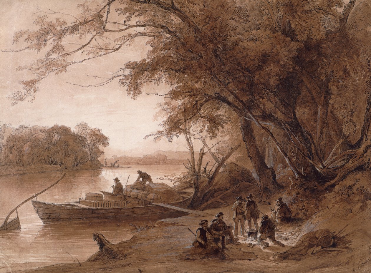 Lager der Reisenden am Missouri von Karl Bodmer