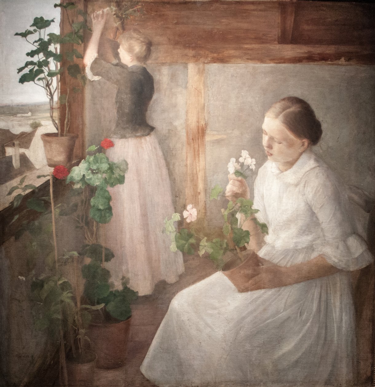 Mädchen, die Blumen pflegen von Károly Ferenczy