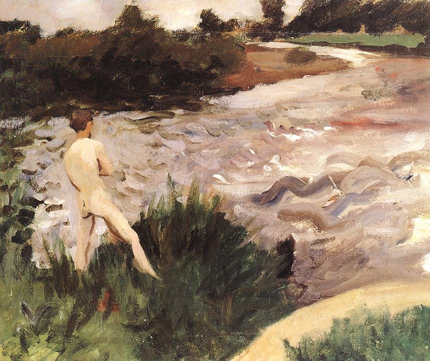 Düsteres Landschaft mit Badendem von Károly Ferenczy