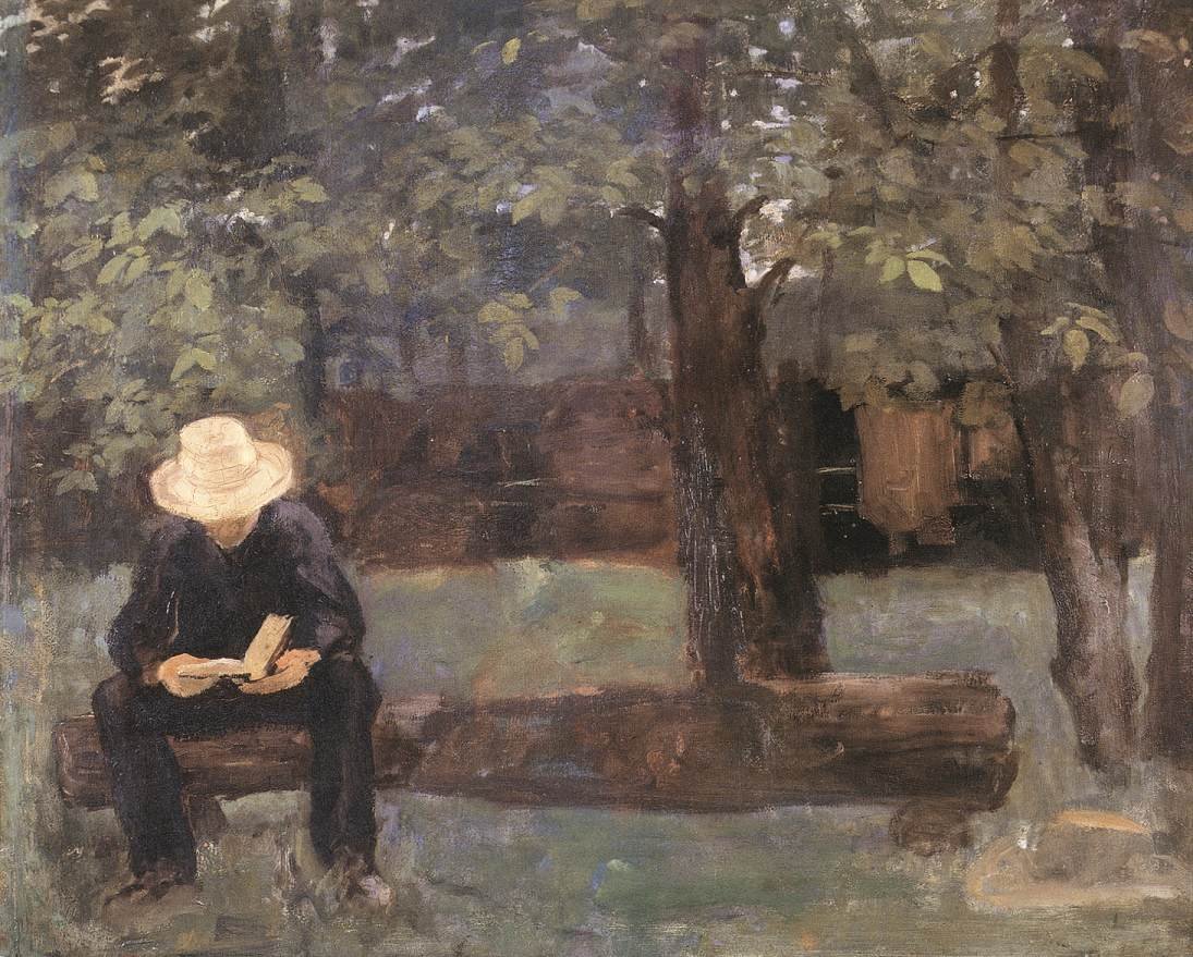 Mann sitzt auf einem Baumstamm von Károly Ferenczy