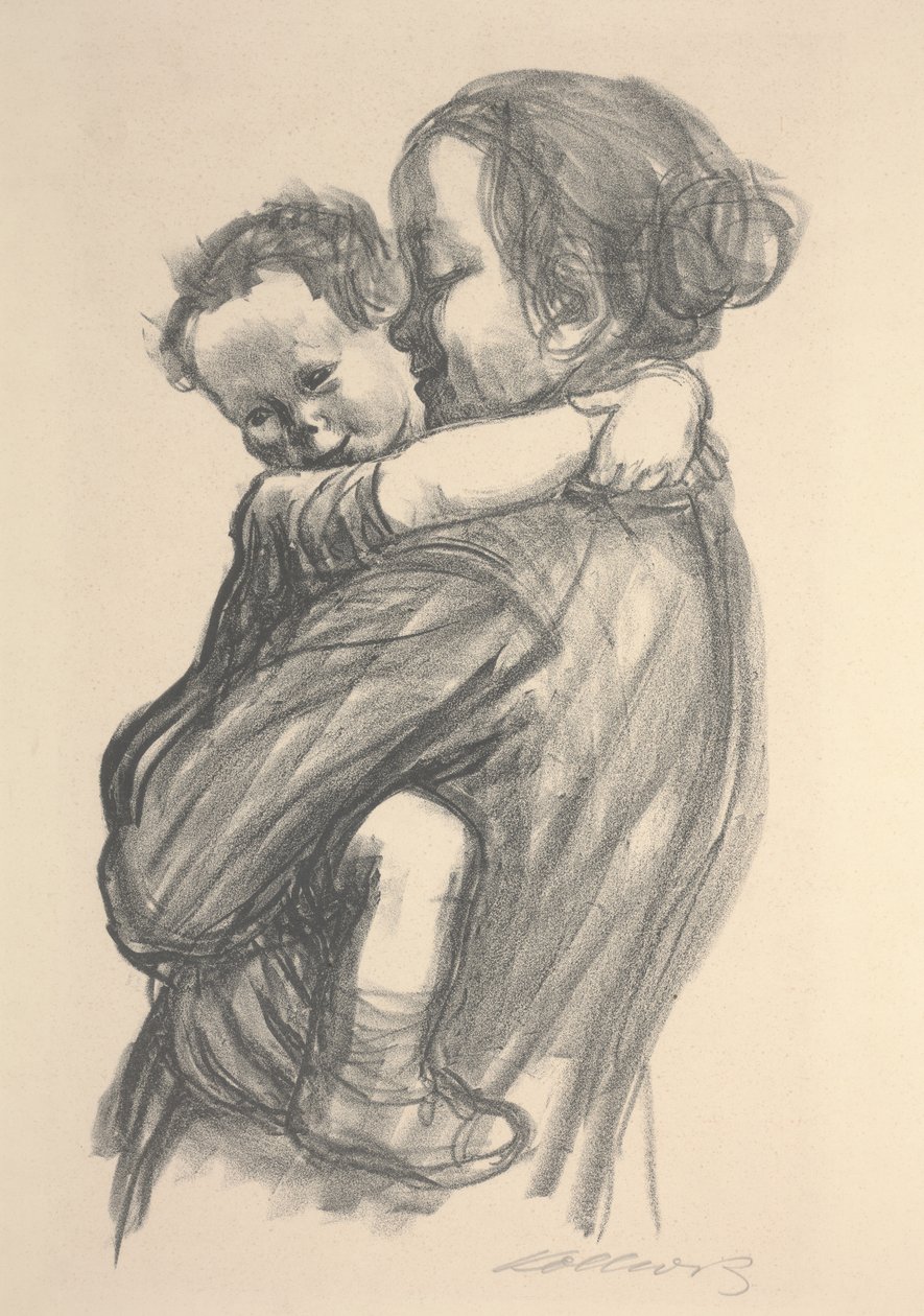 Junge mit Armen um den Hals der Mutter von Käthe Kollwitz