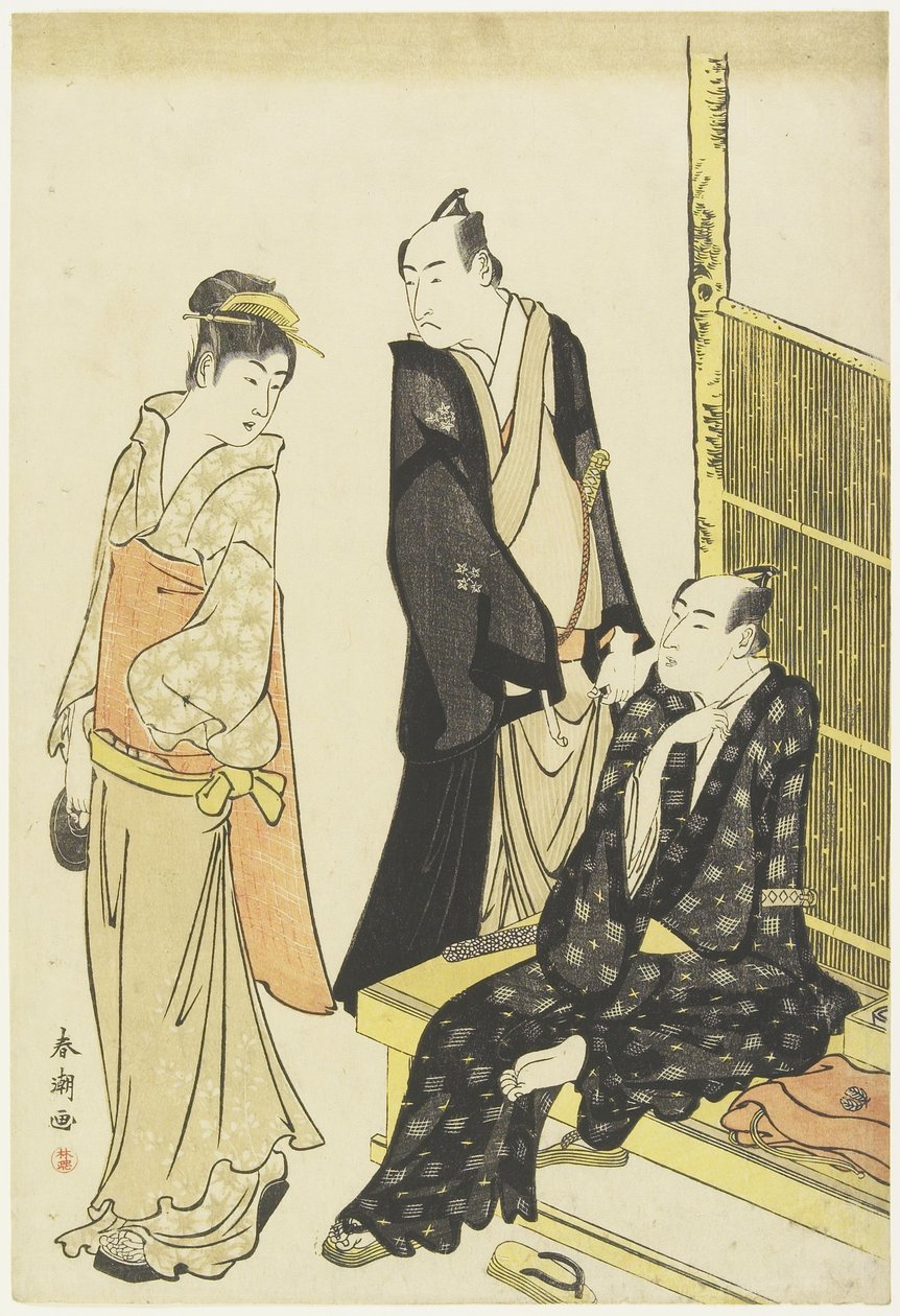 Ichikawa Monnosuke II, Onoe Matsusuke in einem Teehaus, ca. 1780-1795 von Katsukawa Shuncho