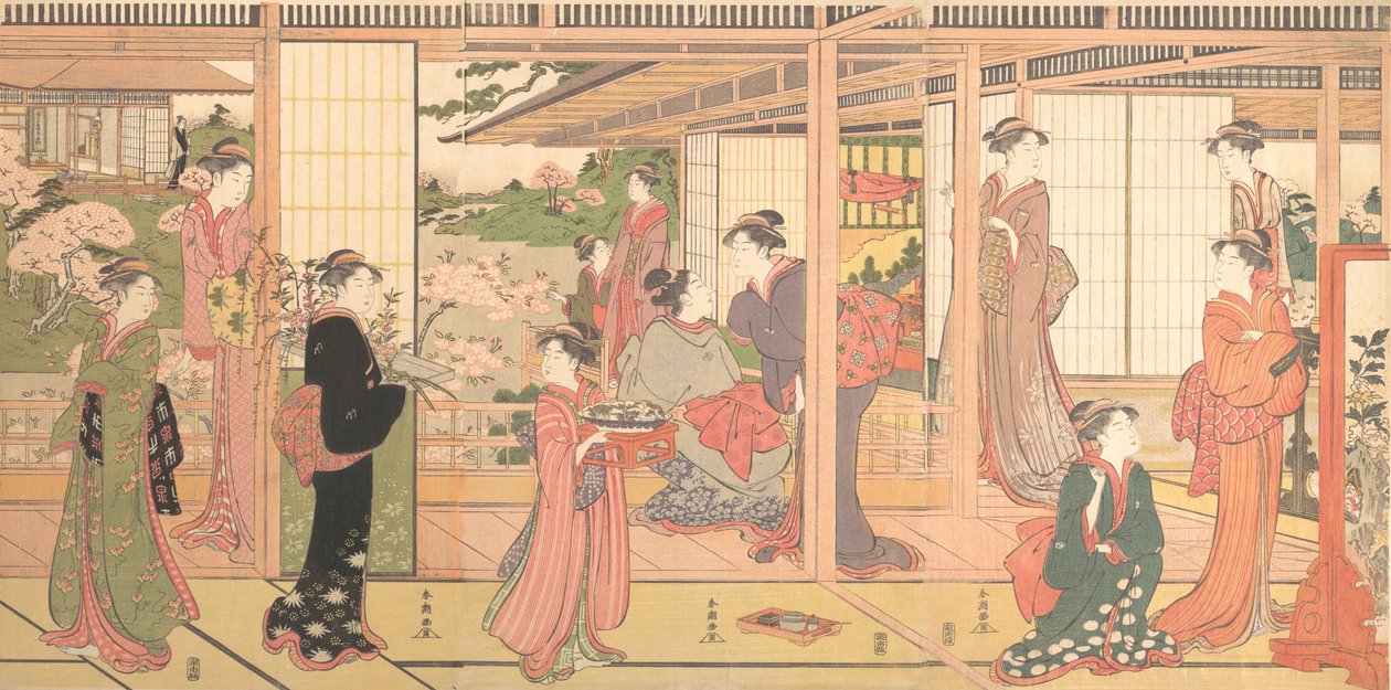Herrenhaus mit Zugang zu einem Garten, ca. 1786 von Katsukawa Shuncho