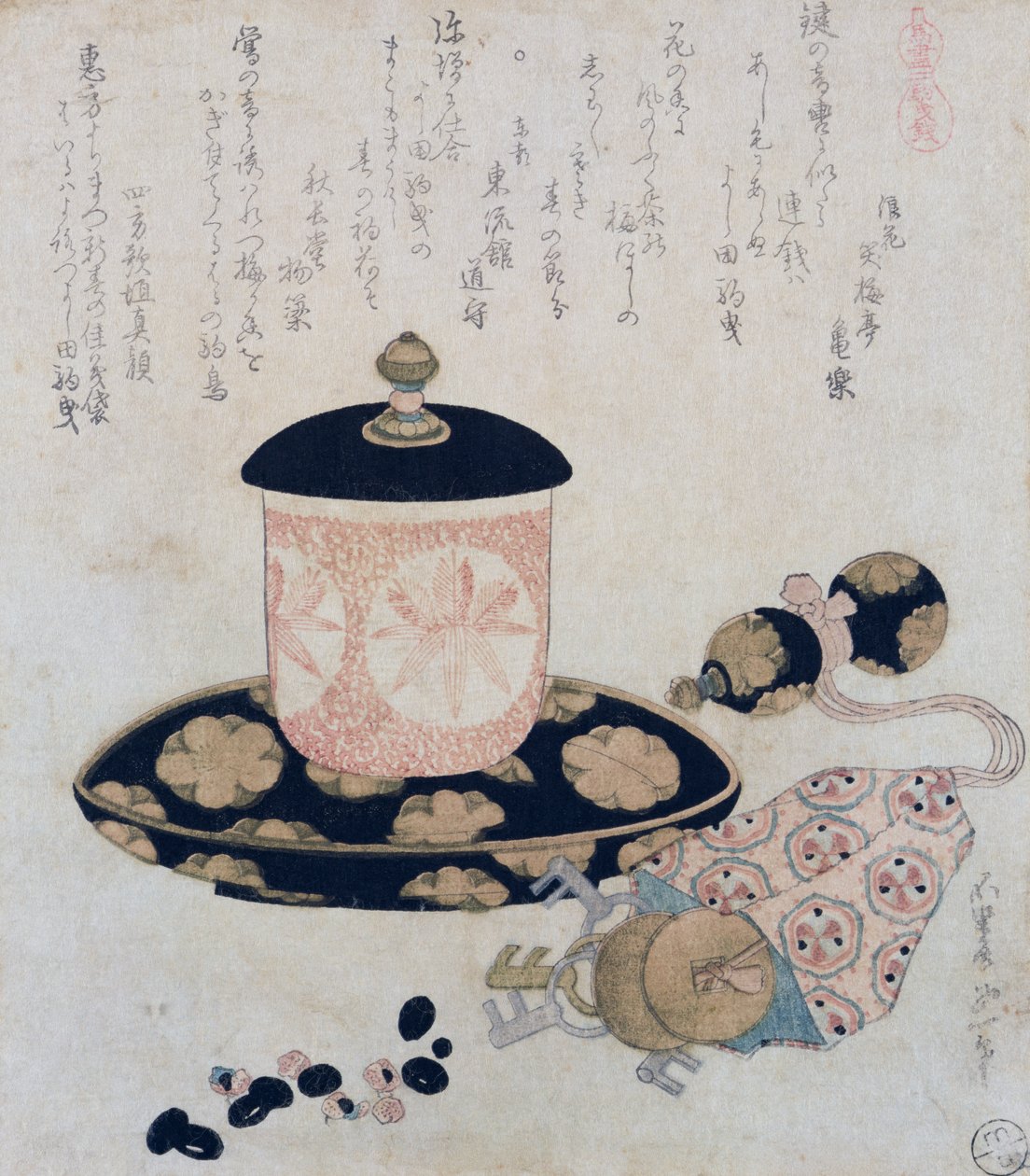 Ein Topf Tee und Schlüssel, 1822 von Katsushika Hokusai