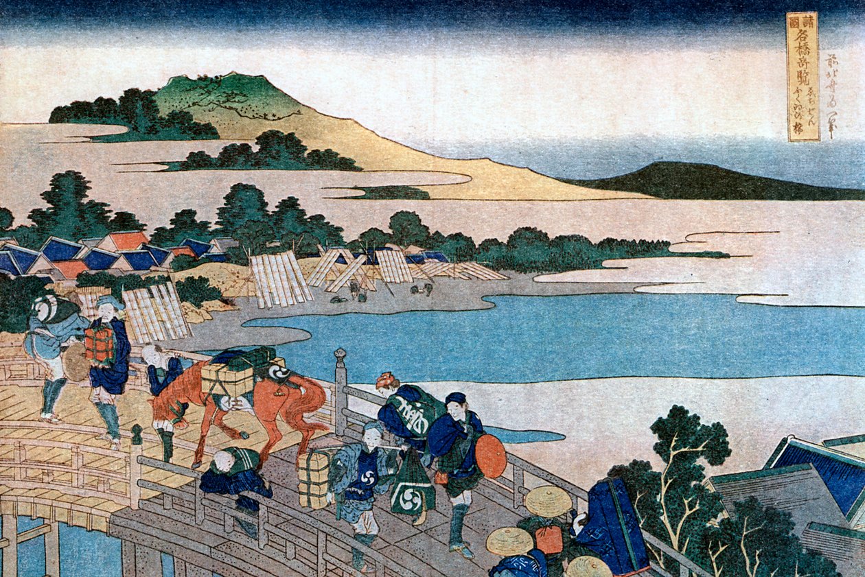 Fukui-Brücke, Provinz Echizen, c1785-1849 von Katsushika Hokusai