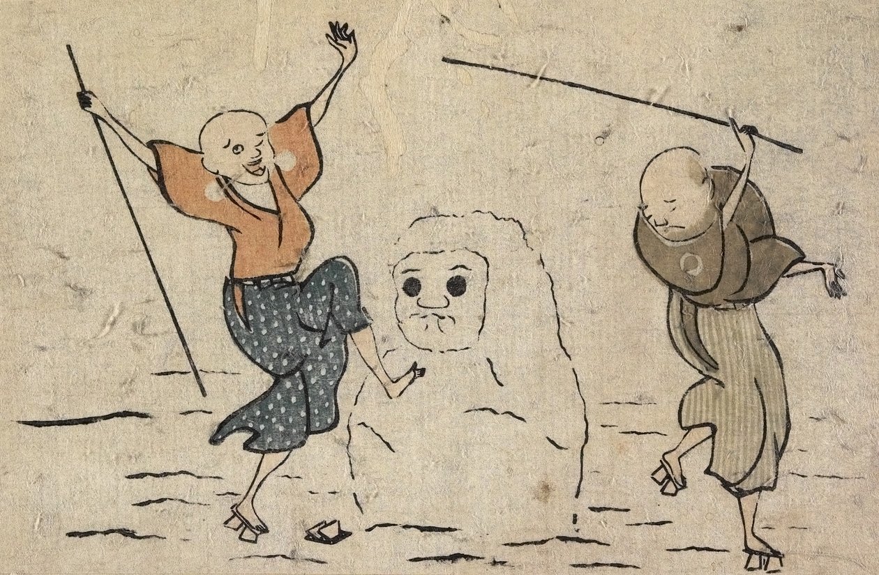 Zwei Blinde und Schneemann von Katsushika Hokusai