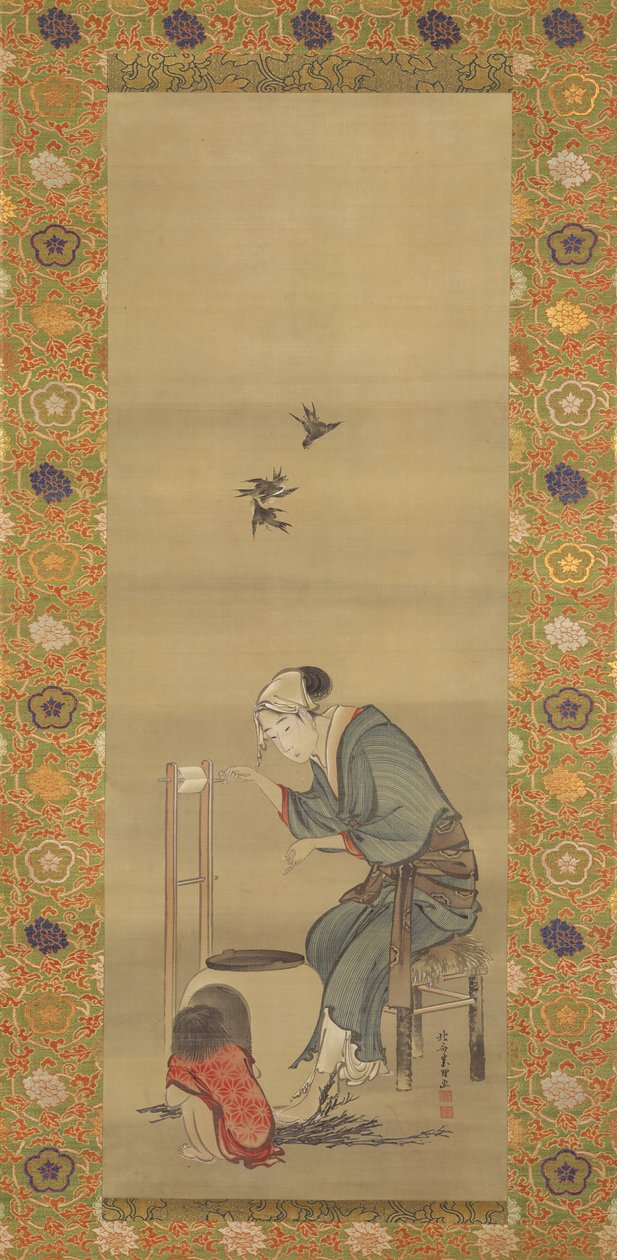 Frau, die Seide spinnt, datiert 1790 von Katsushika Hokusai