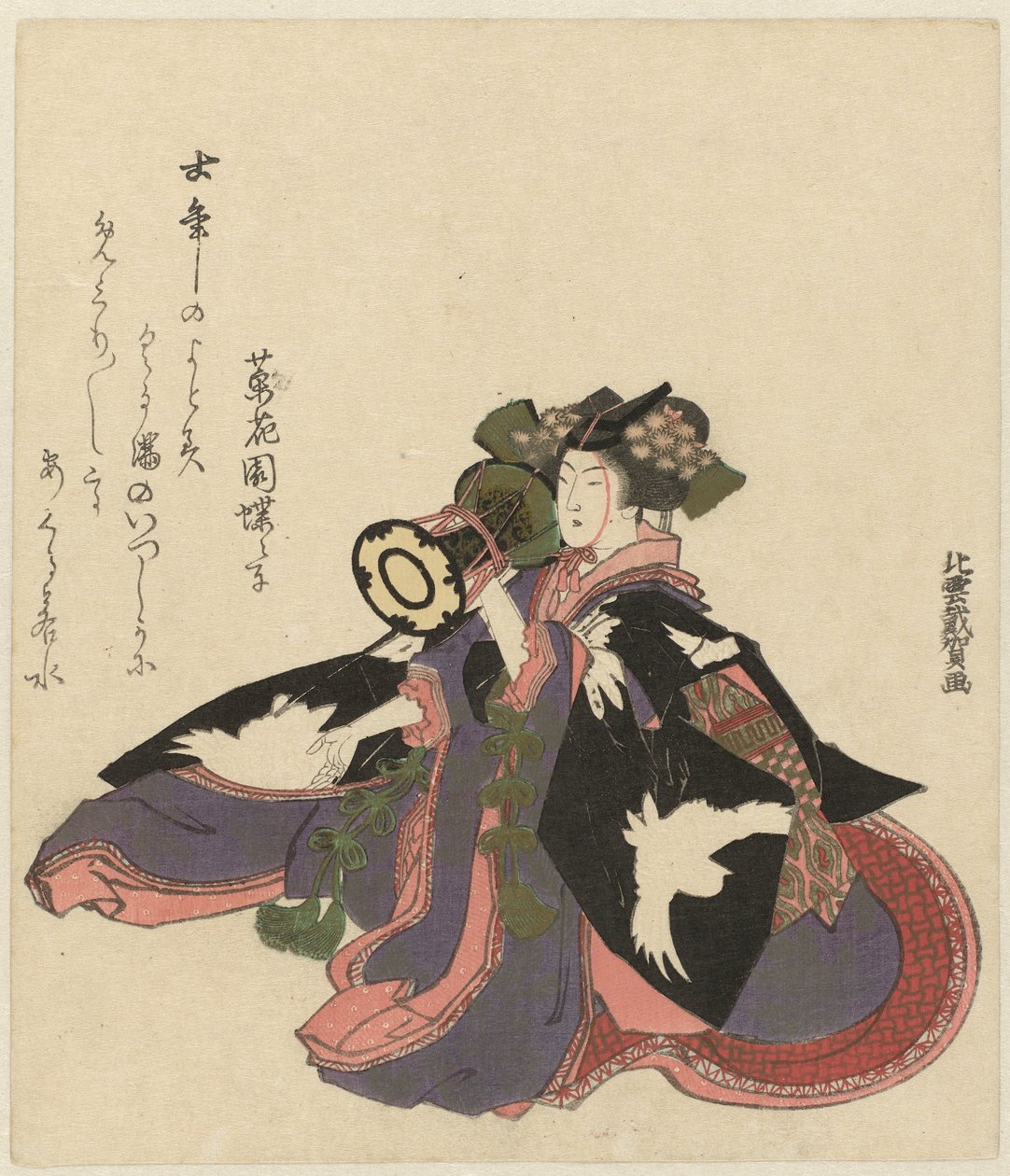 Frau mit Trommel von Katsushika Hokuun