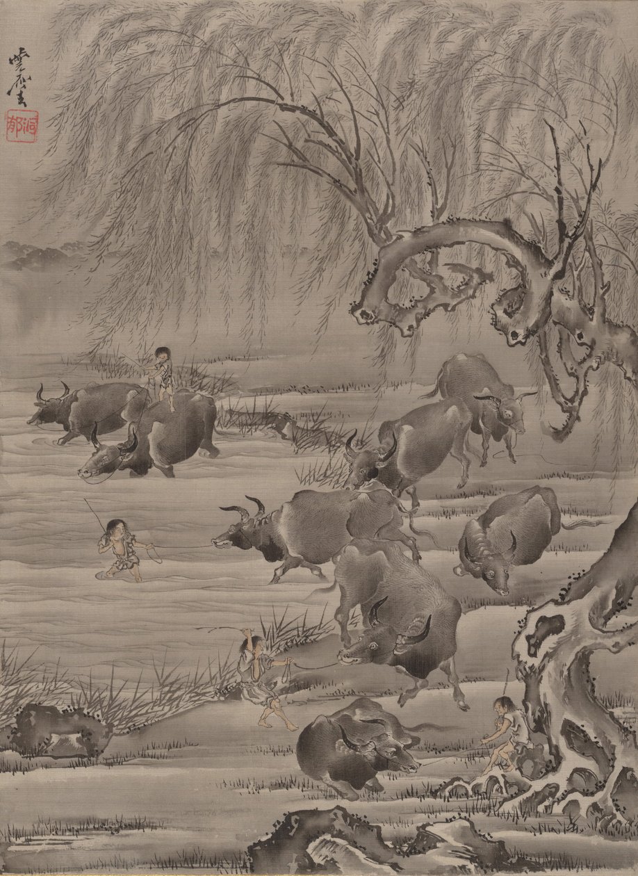 Büffel und Hirte, ca. 1887 von Kawanabe Kyosai