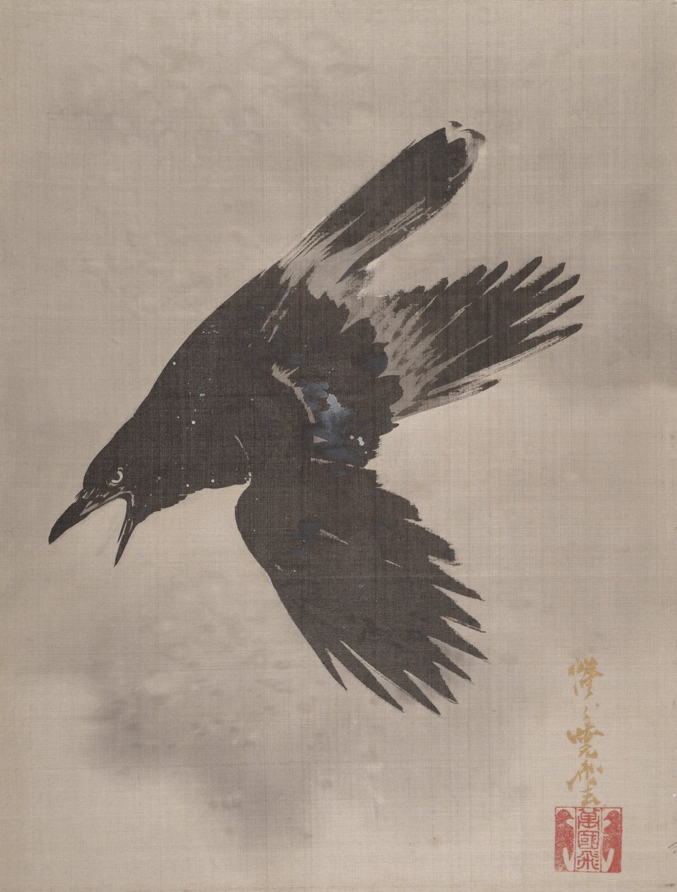 Krähe fliegt im Schnee, ca. 1887 von Kawanabe Kyosai