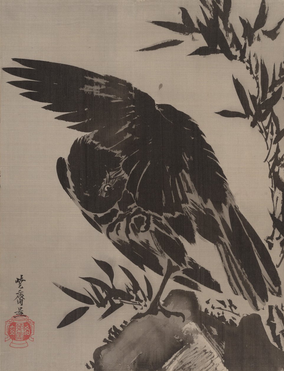 Krähe auf einem Felsen, ca. 1887 von Kawanabe Kyosai